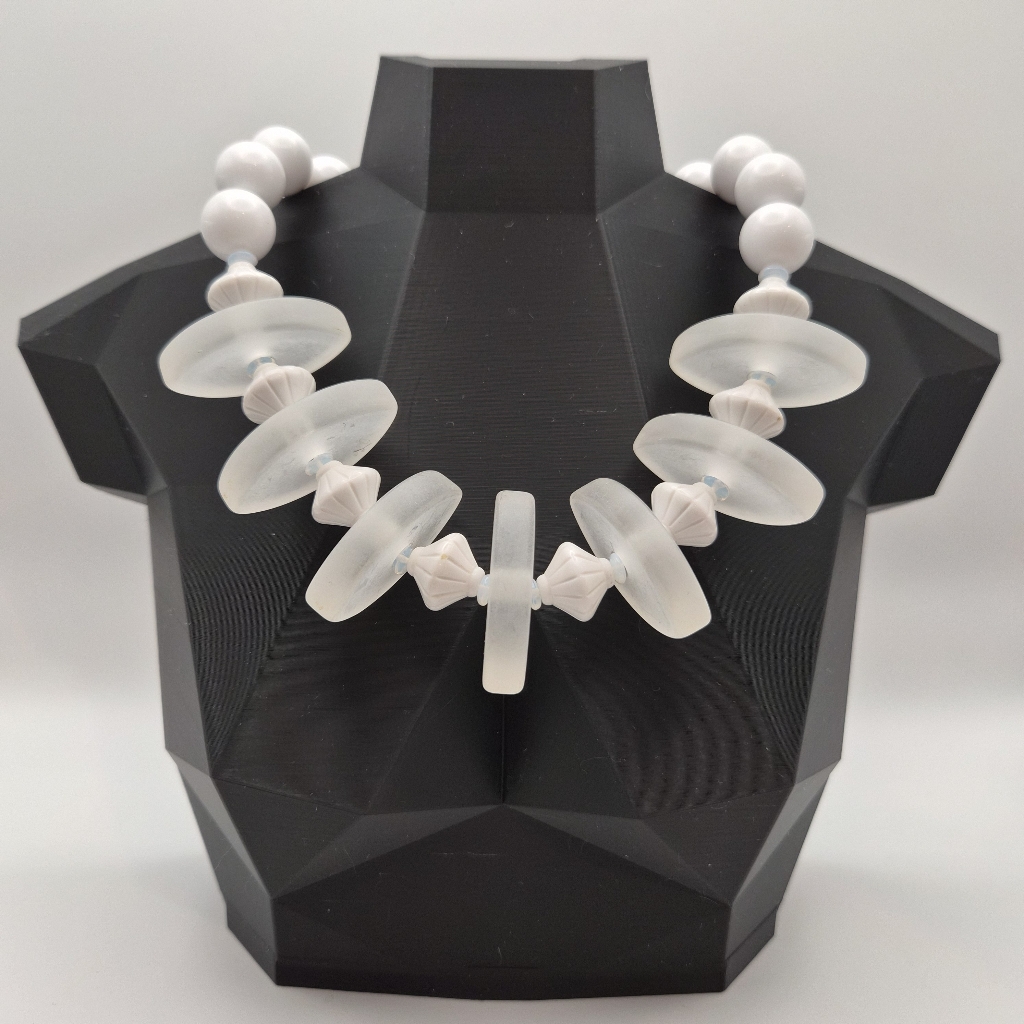 Pauline Rader Vintage White Lucite Couture Statement Necklace 17.5